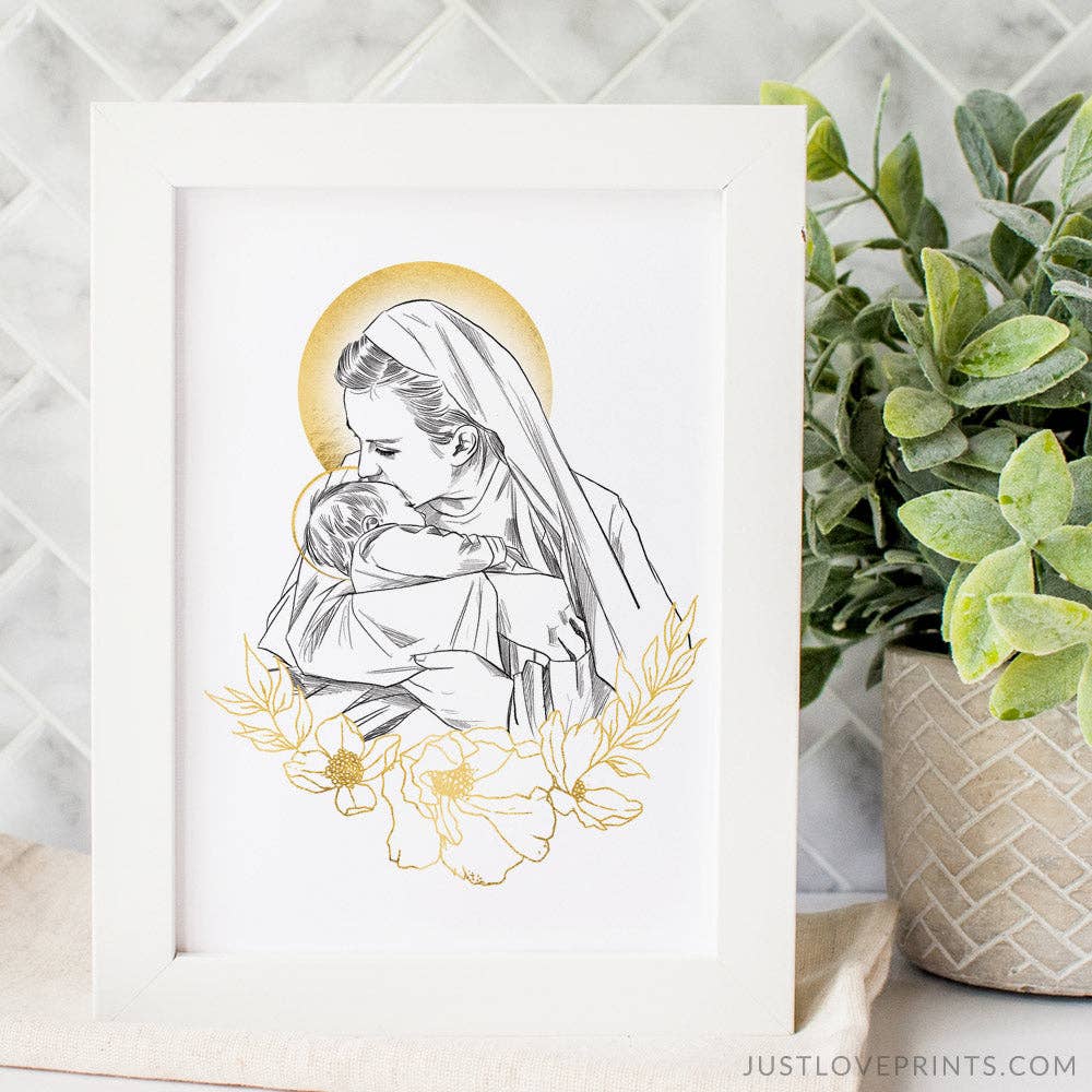 Mary Holding Baby in Heaven Print