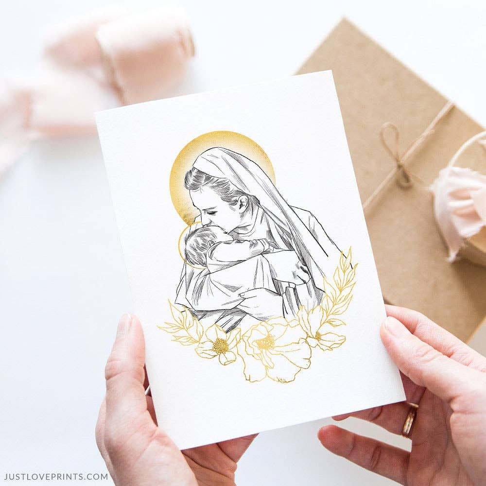 Mary Holding Baby in Heaven Print